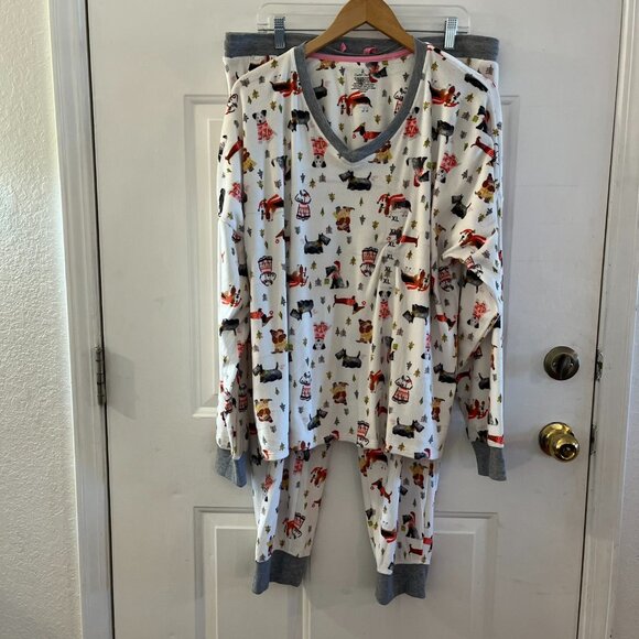 Cuddi Duds Woman's Fleece Warm Christmas Doggies Pajama Set Sz XL - Picture 1 of 8